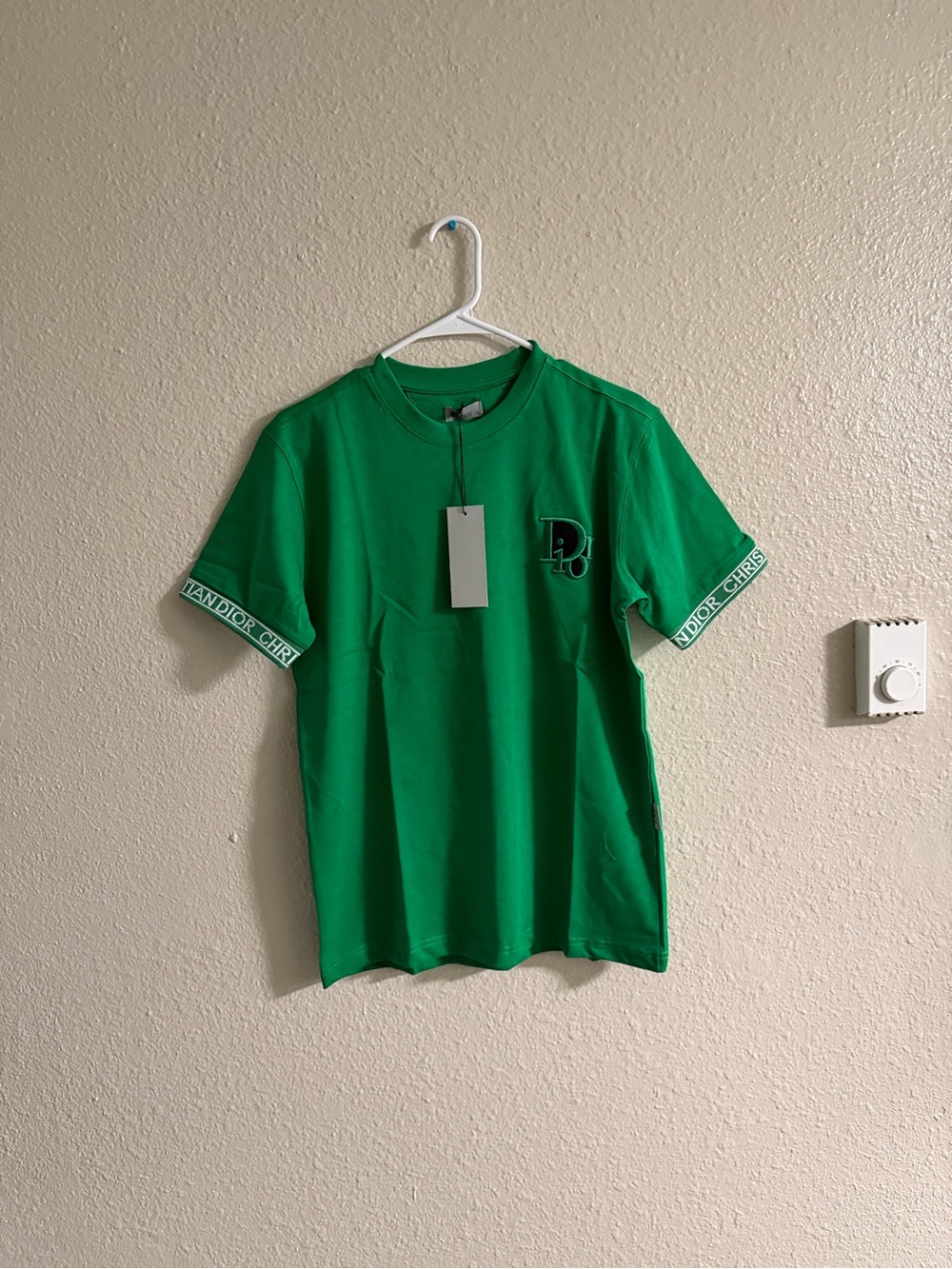 Dior Green Men’s T-Shirt with Sleeve Logo Trim